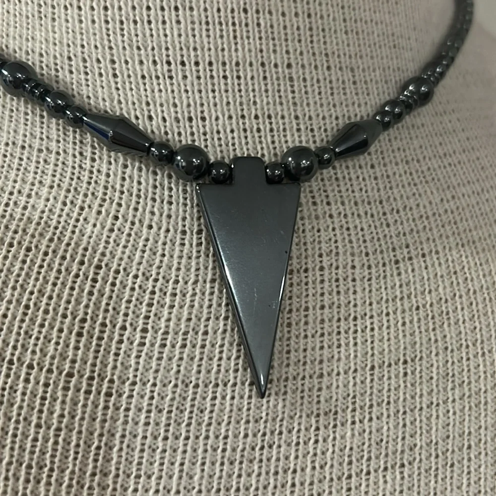 Hematite Bead Necklace with Arrow Head Pendant